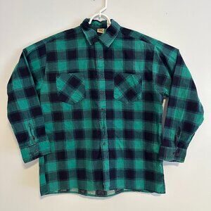 Ozark Trail Casual Button Down Mens XL Green Plaid Rugged Flannel Shirt